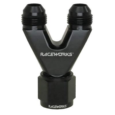 Raceworks straight Y-Block 2x AN-8 Male Flare AN-10 Female an Swivel - RWF-146-10-08BK