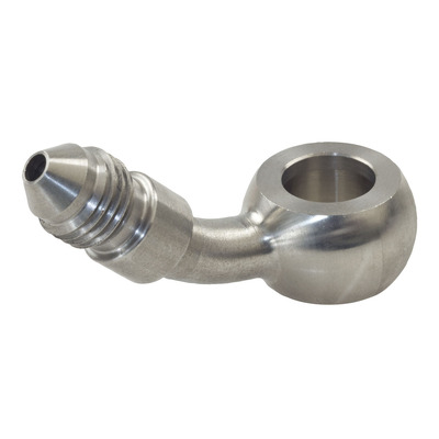 Raceworks 10.2mm Banjo to AN-3 Male Flare Stainless 45deg - RWF-332-03SS