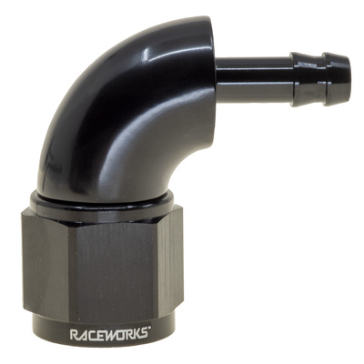 Raceworks AN-10 Female Swivel to Barb 5/16in 90deg - RWF-413-10-05BK