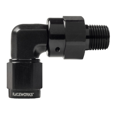 Raceworks AN-4 Female Swivel to NPT Swivel 1/4in 90deg - RWF-623-04-04BK