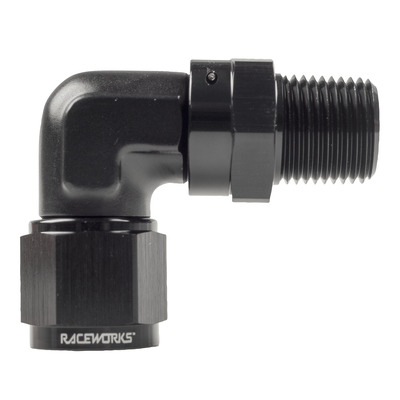 Raceworks AN-8 Female Swivel to NPT Swivel 1/4in 90deg - RWF-623-08-04BK