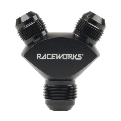 Raceworks Y Block Male Flare an Thread 1 x AN-10 to 2 x AN-8 - RWF-930-10-08BK