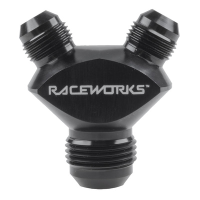 Raceworks Y Block Male Flare an Thread 1 x AN-12 to 2 x AN-8 - RWF-930-12-08BK