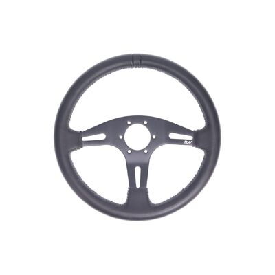 Raceworks 350mm Leather Steering Wheel Flat With Grey Stitching - VPR-194GY