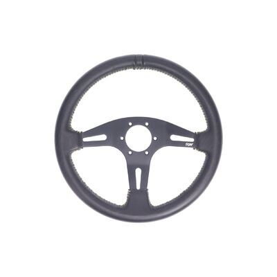 Raceworks 350mm Leather Steering Wheel Flat With Yellow Stitching - VPR-194YL