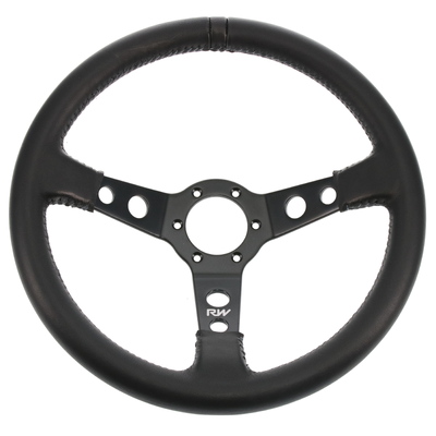 Raceworks 350Mm Leather Steering Wheel Dished With Grey Stitching - VPR-196GY