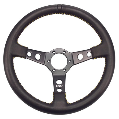 Raceworks 350mm Leather Steering Wheel - With Yellow Stitching - VPR-196YL