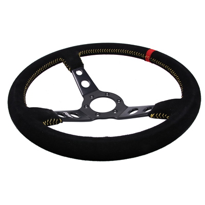 Raceworks 350Mm Suede Steering Wheel Dished With Yellow Stitching - VPR-197YL